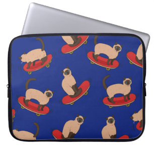 Funda Para Portátil Patines de skateboard de gatos siameses: Patrón de