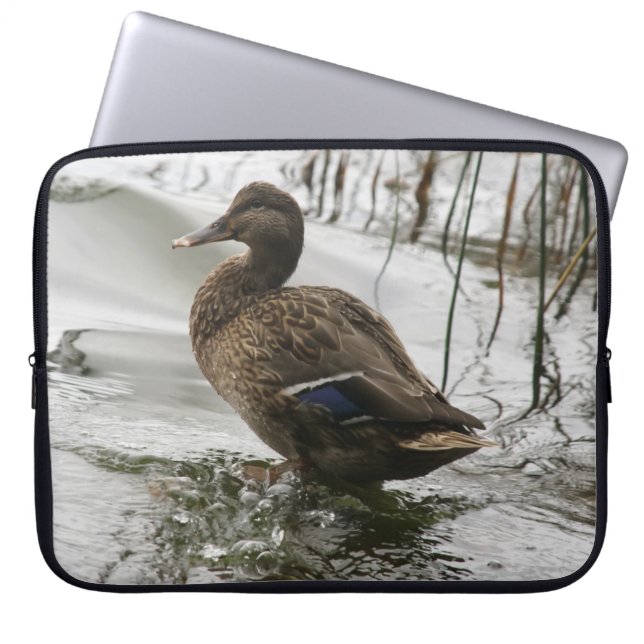Funda Para Portátil Pato gris en la oscuridad del lago (Frente)