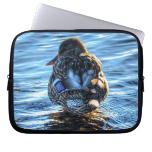 Funda Para Portátil Pato Mallard en río Invierno - Foto de vida silves