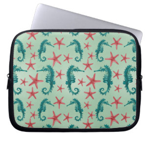 Funda Para Portátil Patrón 2 de caballitos de mar Verde azulados