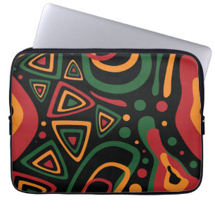 Funda Para Portátil Patrón abstracto de formas tribales en rojo, dorad