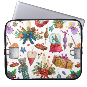 Funda Para Portátil Patrón acuarela con adorno navideño vintage