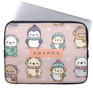 Funda Para Portátil Patrón adorable de pingüino de invierno personaliz