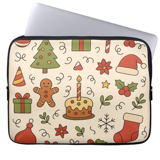 Funda Para Portátil Patrón alegre de doodle de Navidad (Frente)