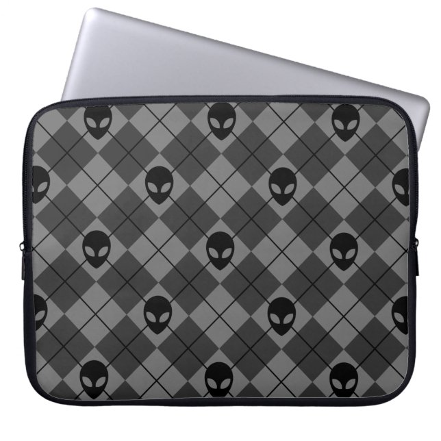 Funda Para Portátil Patrón Argyle de Alien Negro y Gris (Frente)