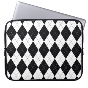 Funda Para Portátil Patrón argyle sin fisuras en blanco y negro. Geome