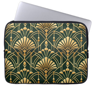 Funda Para Portátil Patrón Art Déco de Oro Esmeralda