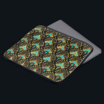 Funda Para Portátil Patrón Art Decó dorado y azul<br><div class="desc">Patrón de oro y azul Art Deco sin fisuras en un fondo negro cambiable.</div>