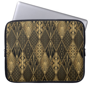 Funda Para Portátil Patrón Art Decó. Grupo de fondo negro y dorado sin
