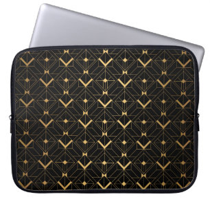 Funda Para Portátil Patrón Art Decó. Grupo de fondo negro y dorado sin
