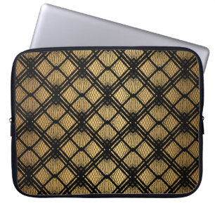 Funda Para Portátil Patrón Art Decó. Grupo de fondo negro y dorado sin