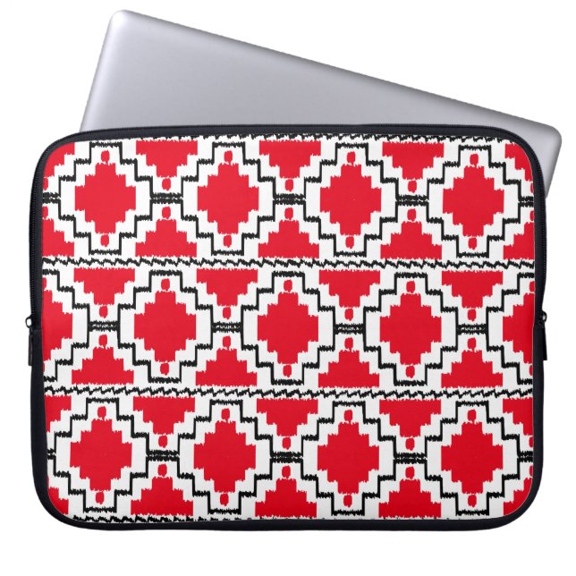 Funda Para Portátil Patrón Azteca Ikat - Rojo, Negro y Blanco (Frente)