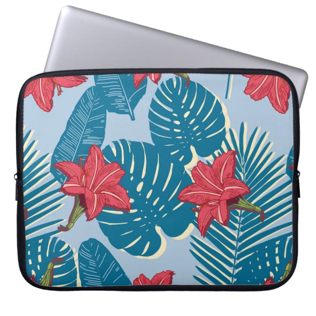 Funda Para Portátil Patrón azul de hoja sin soldadura de Palm Tropical (Frente)