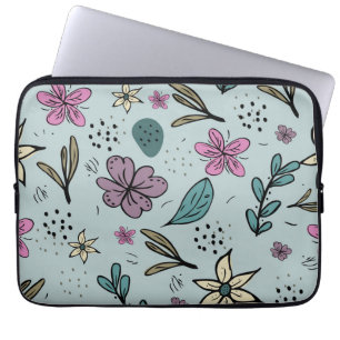 Funda Para Portátil Patrón azul ilustrado de flores y hojas lindas