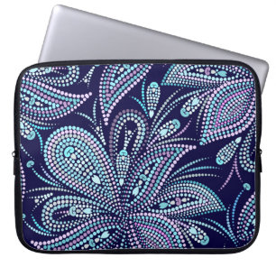 Funda Para Portátil Patrón azul puntiagudo con paisajes y perlas. Nomb