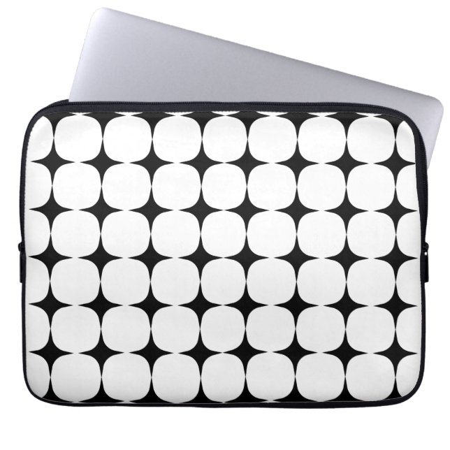 Funda Para Portátil Patrón blanco y negro moderno de mediados de siglo (Frente)