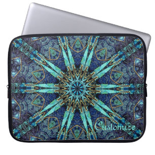 Funda Para Portátil Patrón Bohemio Verde azulado de estrella floral