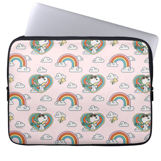 Funda Para Portátil Patrón cardíaco arcoiris Snoopy & Woodstock (Frente)