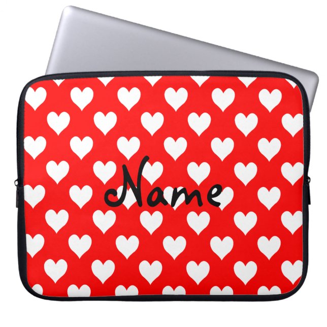 Funda Para Portátil Patrón cardíaco blanco y rojo personalizado (Frente)