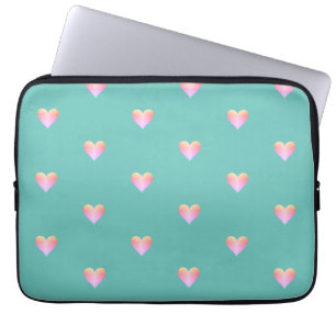 Funda Para Portátil Patrón cardíaco simple rosa Verde azulado