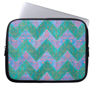 Funda Para Portátil Patrón Chevron Turquesa Púrpura Azul Damask
