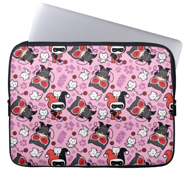 Funda Para Portátil Patrón Chibi Catwoman, Harley Quinn y & Kittens (Frente)