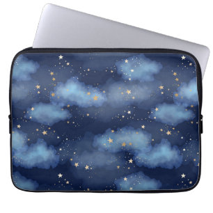 Funda Para Portátil Patrón cielo azul oscuro de las estrellas de oro p