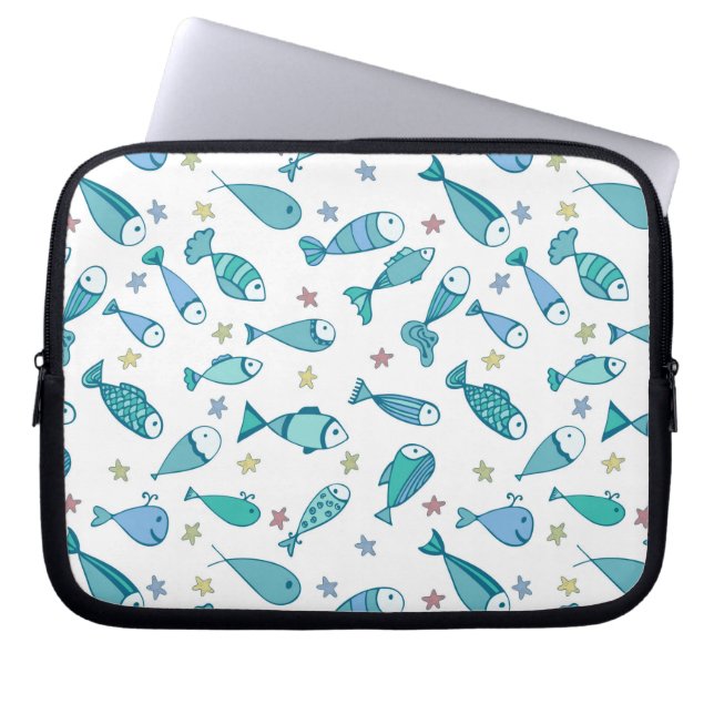 Funda Para Portátil Patrón Con Peces Y Peces Primeros (Frente)