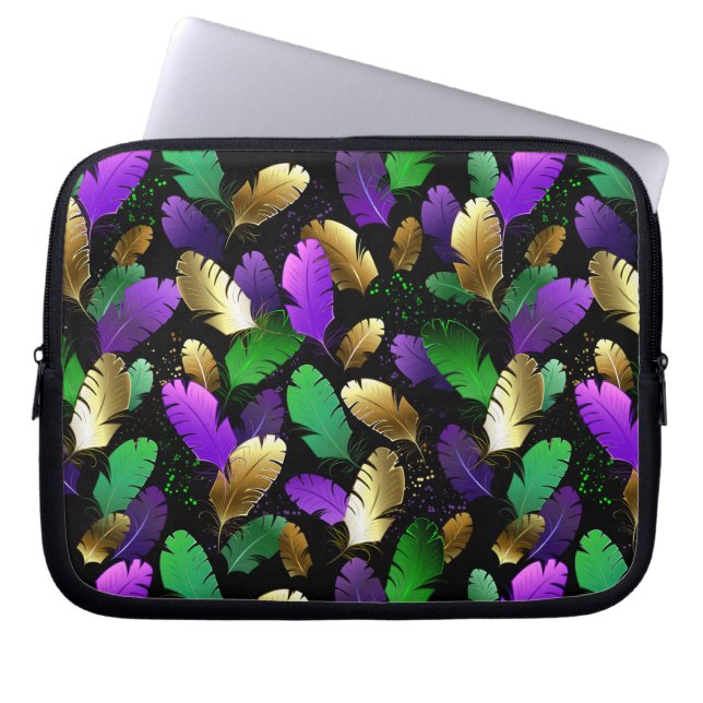 Funda Para Portátil Patrón continuo con plumas de Mardi Gras (Frente)