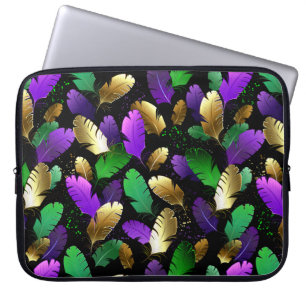 Funda Para Portátil Patrón continuo con plumas de Mardi Gras