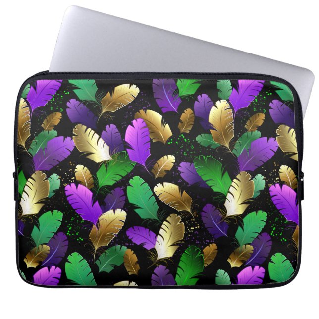 Funda Para Portátil Patrón continuo con plumas de Mardi Gras (Frente)