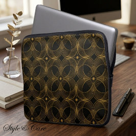Funda Para Portátil Patrón continuo de guilloché en oro de lujo
