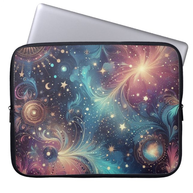 Funda Para Portátil Patrón cósmico onírico con galaxias y estrellas (Frente)