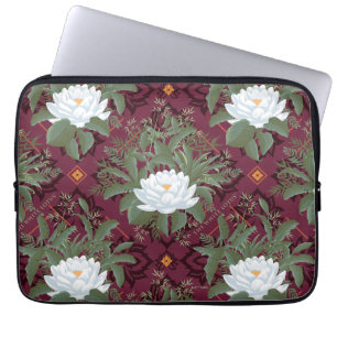 Funda Para Portátil Patrón Crimson Lotus Elegance - El Lotus Blanco