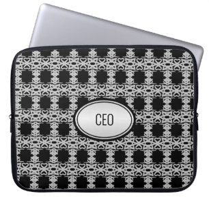 Funda Para Portátil Patrón cuadrado elegante en negro y plata