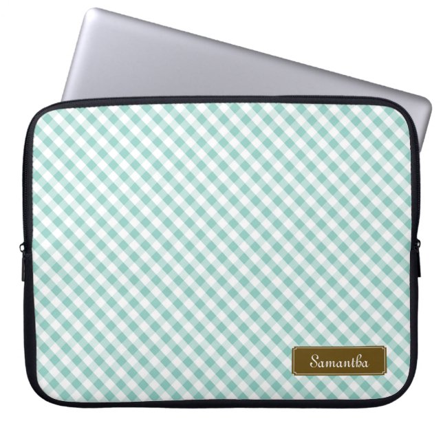 Funda Para Portátil Patrón Cute Pastel Mint Gingham (Frente)