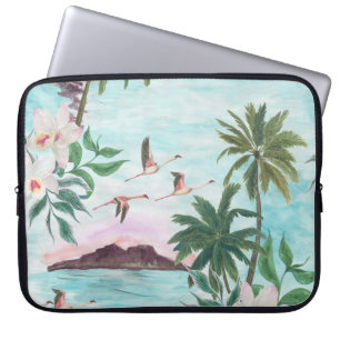 Funda Para Portátil Patrón de acuarela de Flamingo en el paisaje de Ha