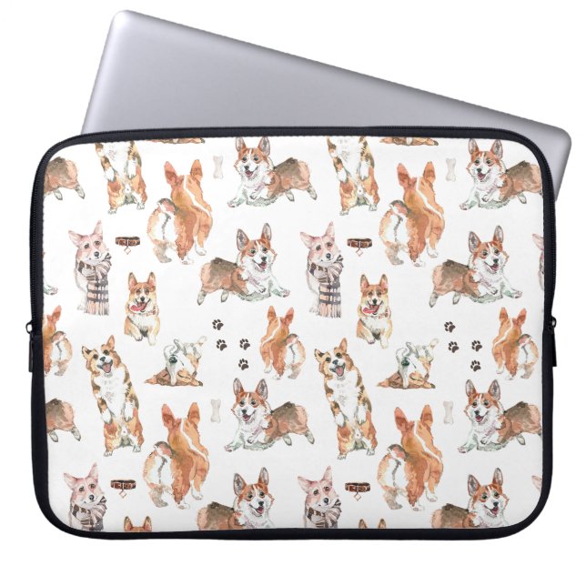 Funda Para Portátil Patrón de acuarela de perro de galés de pembroke (Frente)