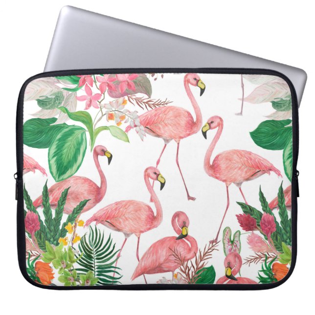 Funda Para Portátil Patrón de acuarela sin fisuras con flamingo (Frente)