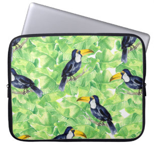 Funda Para Portátil Patrón de acuarela sin foco con toucan en verde l