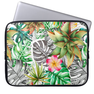 Funda Para Portátil Patrón de acuarela sin foco de hojas tropicales.