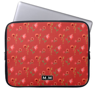 Funda Para Portátil Patrón de amapolas rojas bonitas con monograma