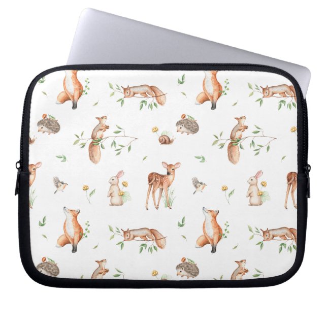 Funda Para Portátil Patrón de amigos animales de Woodland (Frente)