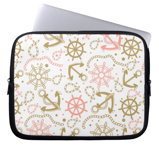 Funda Para Portátil Patrón de ancla dorada (Frente)