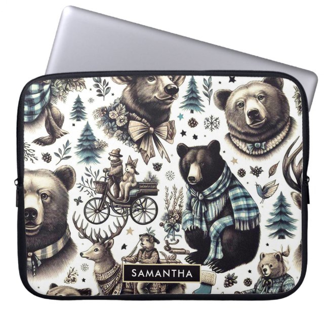 Funda Para Portátil Patrón de animales de invierno vintage (Frente)