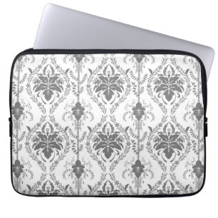 Funda Para Portátil Patrón de apertura de Damasco blanco y gris