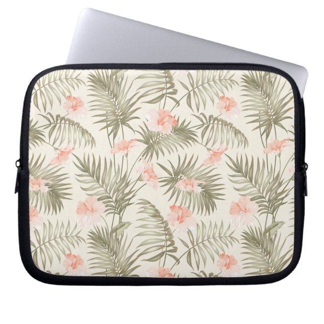 Funda Para Portátil Patrón de árbol de palmas hisbiscus tropical (Frente)