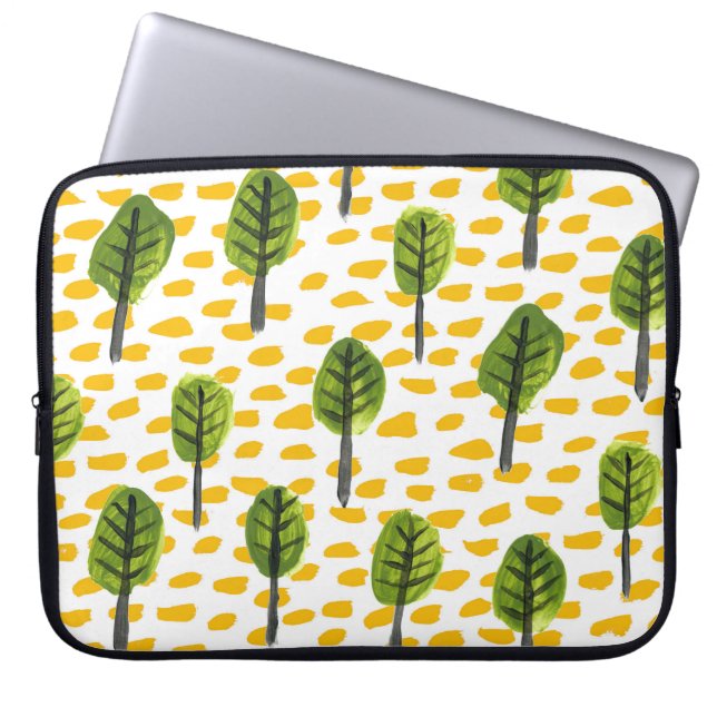 Funda Para Portátil Patrón de árbol negro verde Naive (Frente)