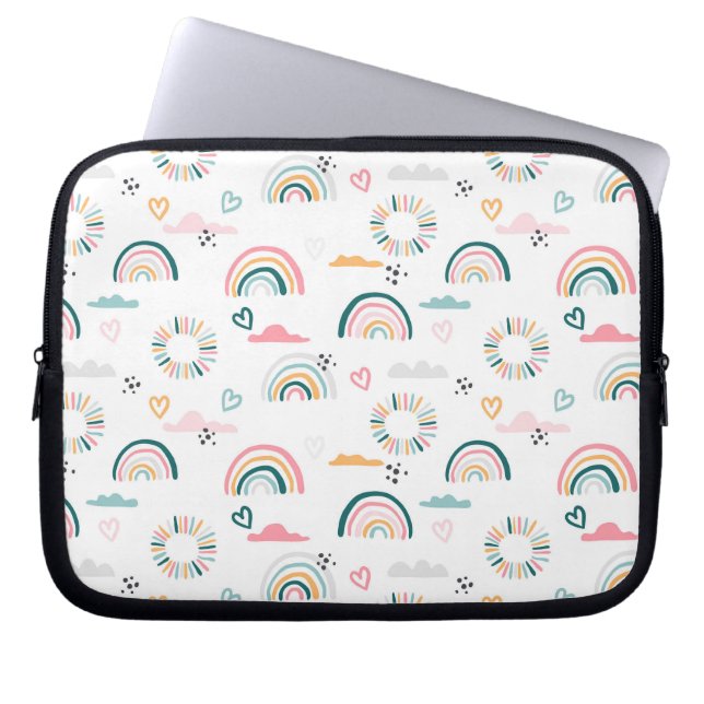 Funda Para Portátil Patrón de arco iris y corazón (Frente)