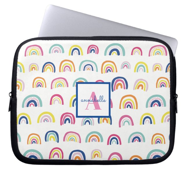Funda Para Portátil Patrón de Arcoíris Boho Monogramado (Frente)